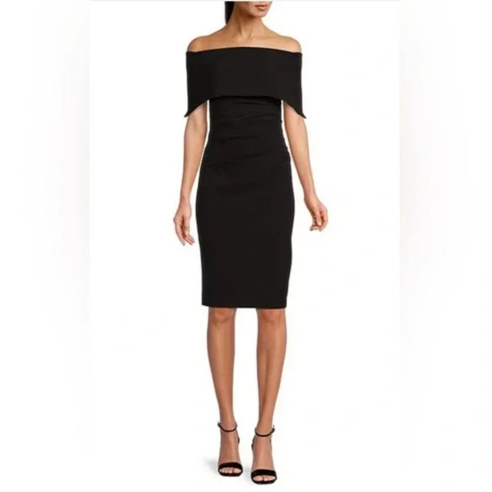 VINCE CAMUTO Popover Cocktail Dress Black Classic Off Shoulder 12